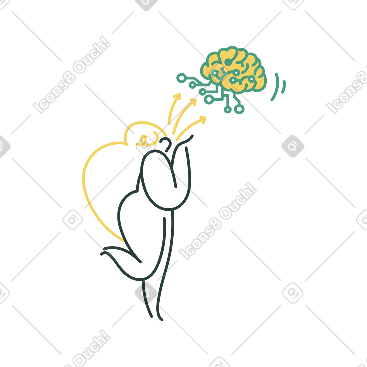 Ilustración Sending signals to digital brain, Artificial intelligence and human-AI interaction en estilo Macaroni a descargar en PNG y SVG