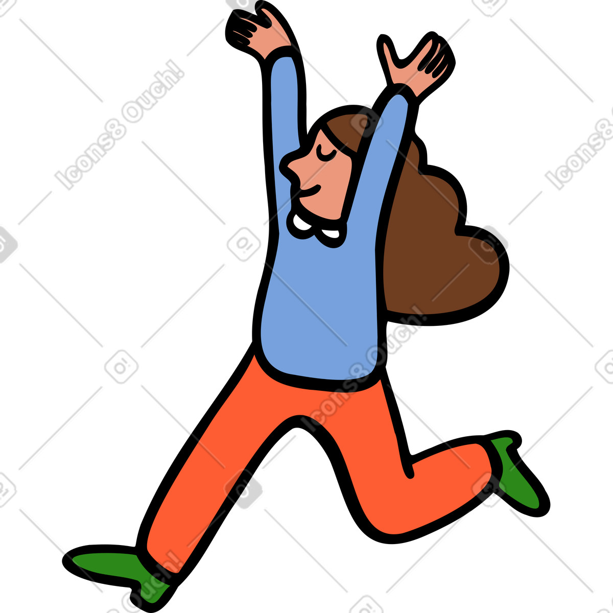 Illustration Femme qui court avec les mains en l'air dans le style Comic à télécharger aux formats PNG, SVG