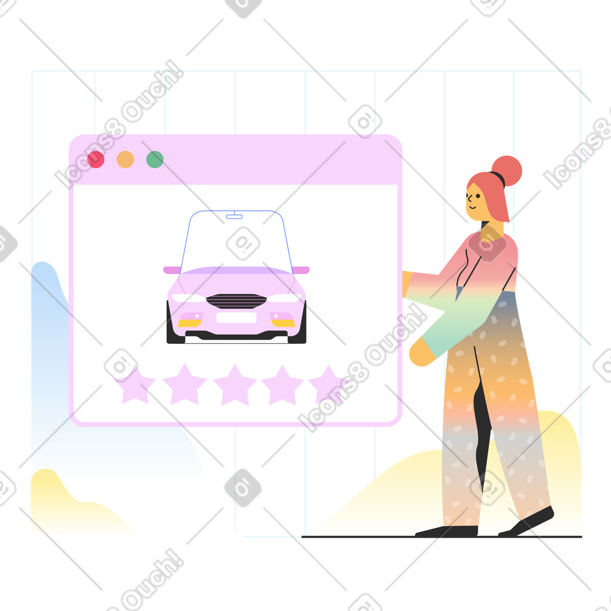 Illustration Évaluation de la location voiture dans le style Marginalia à télécharger aux formats PNG, SVG