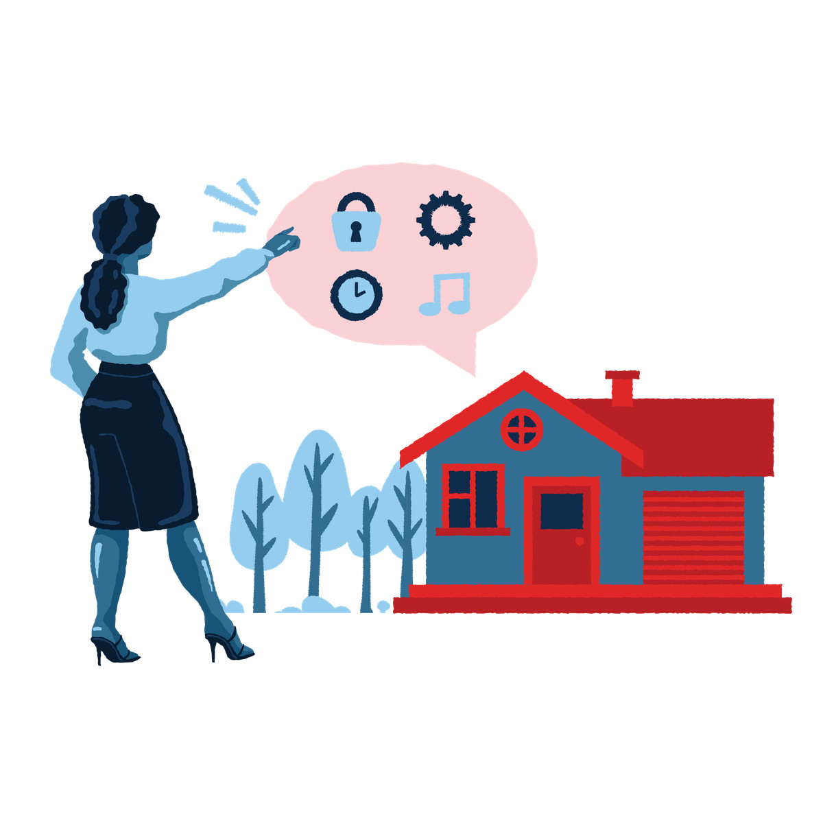 Homeowner adjusting smart home functions, Modern IoT and automation illustration in Cherry style download in PNG, SVG