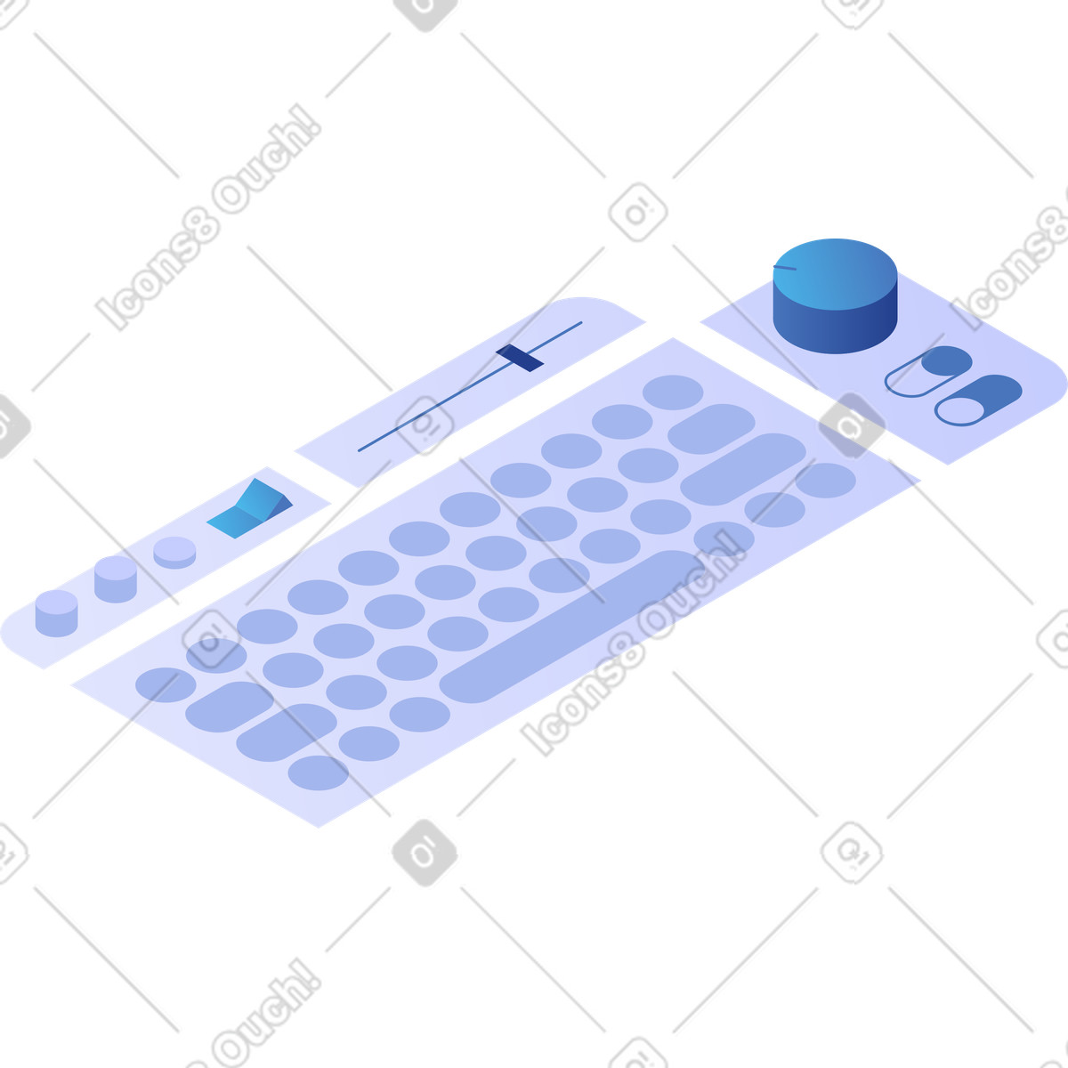 下载 Quantum 风格的 Control keyboard interface showing sliders knobs and toggle switch buttons 插画，支持 PNG、SVG 格式
