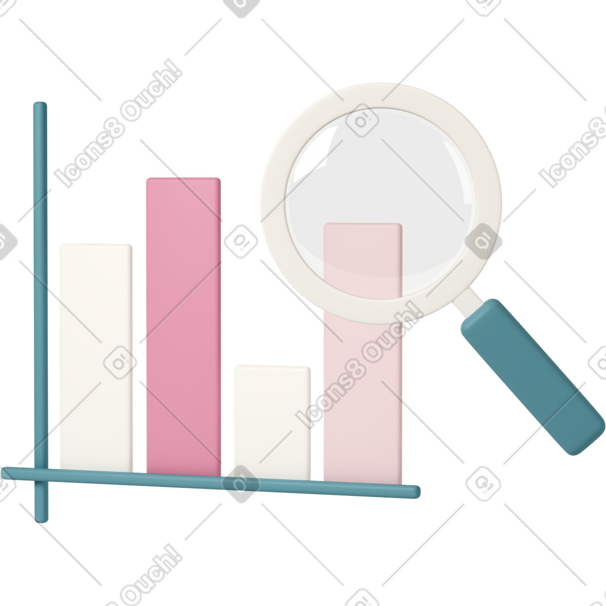 Иллюстрация Bar graph and magnifying glass в стиле 3D Casual life — скачать в форматах PNG, SVG