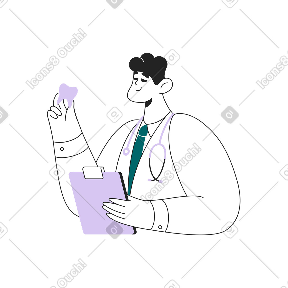 Ilustração de Dentista segurando um modelo dente em no estilo Sammy Line para baixar em PNG, SVG