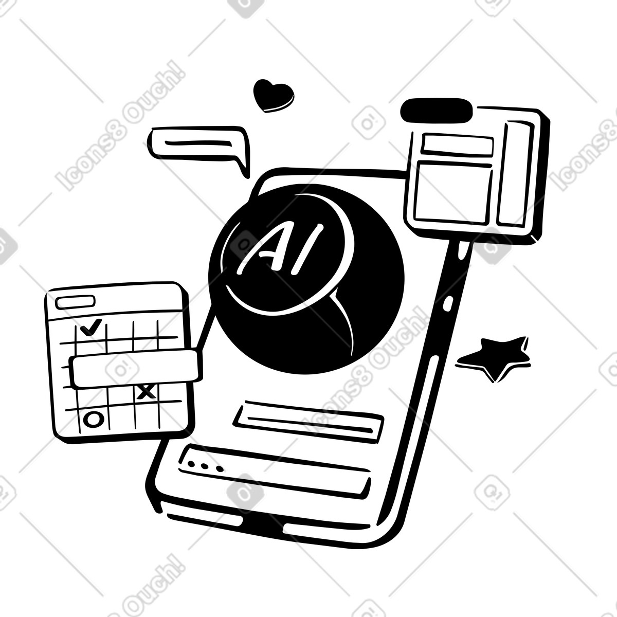AI assistant productivity dashboard on phone and tablet planner illustration in Line style download in PNG, SVG