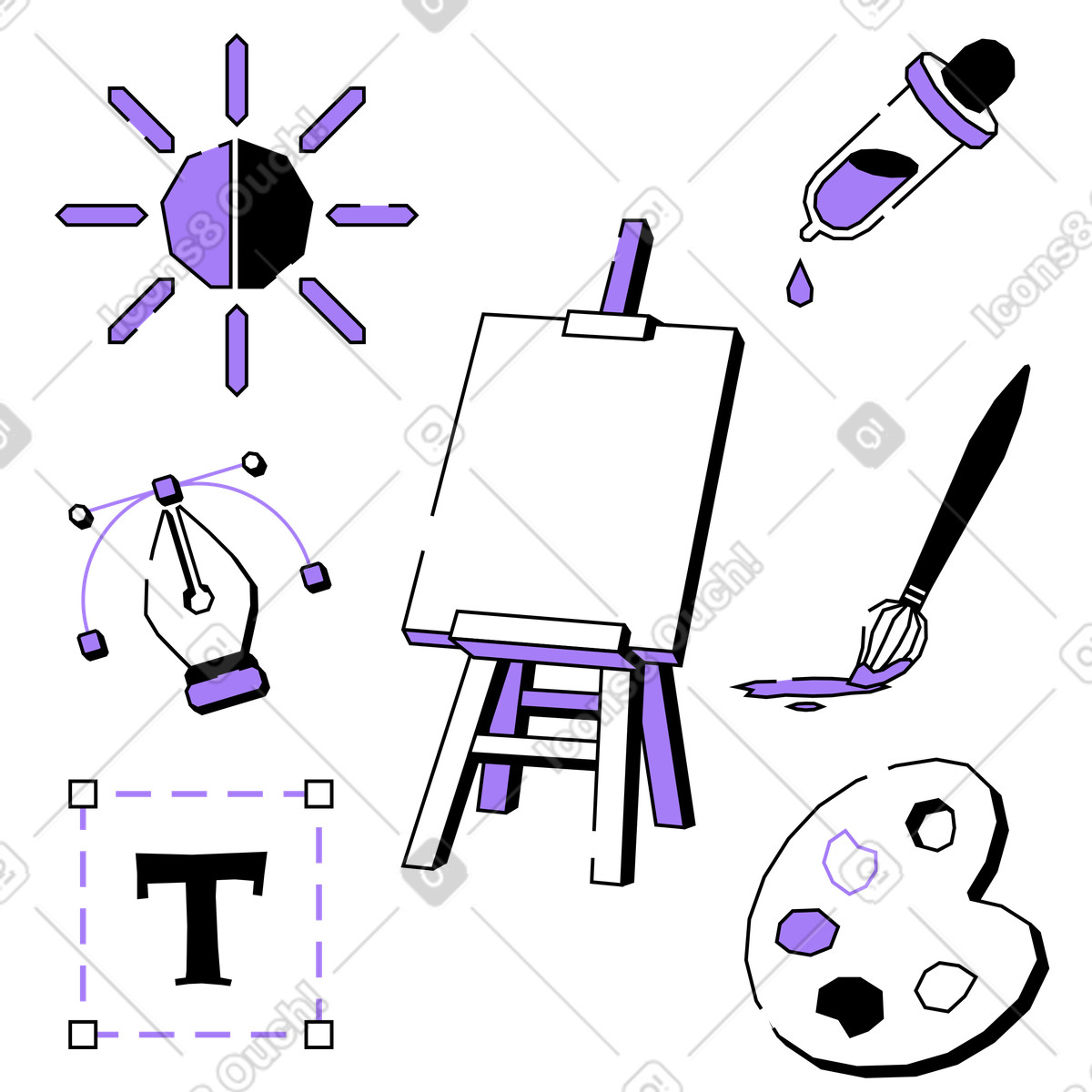 Articoli di web design e pittura illustrazione in stile Amethyst scarica in PNG, SVG
