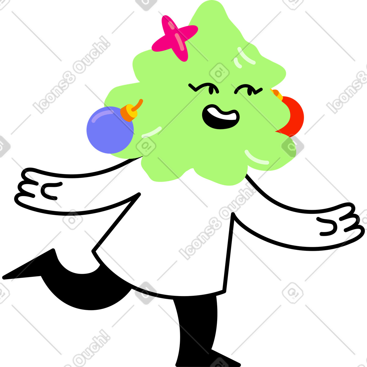 Ilustración Personaje con cabeza de árbol navidad en estilo Giggle a descargar en PNG y SVG