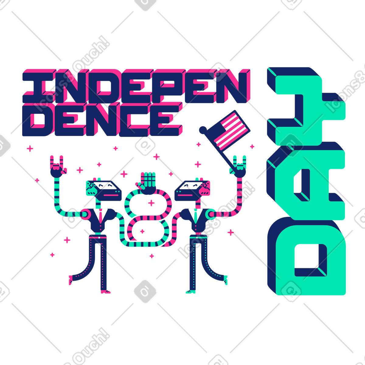 Robots celebrating us independence day illustration in Cyborg style download in PNG, SVG