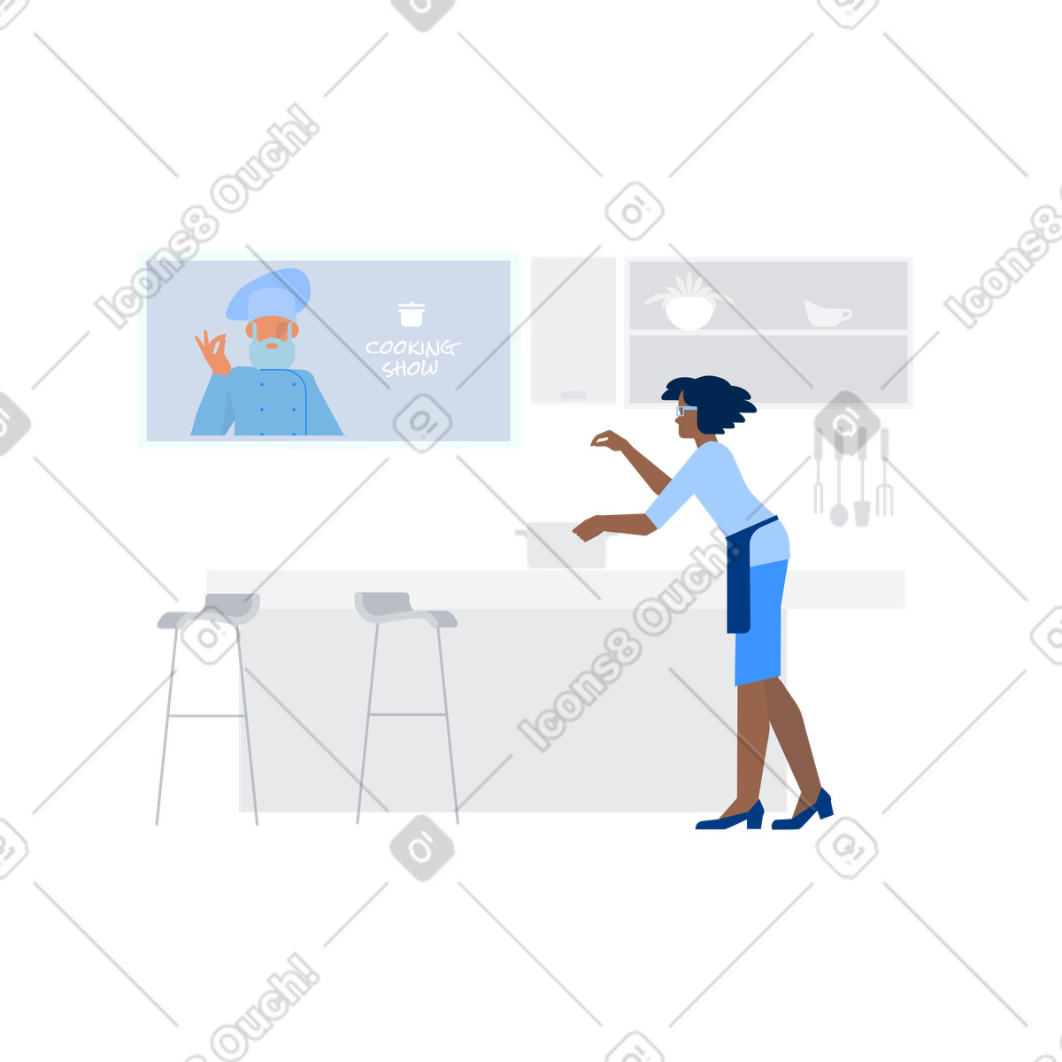 Ilustración Ver programa de cocina en la estilo Urban a descargar PNG y SVG
