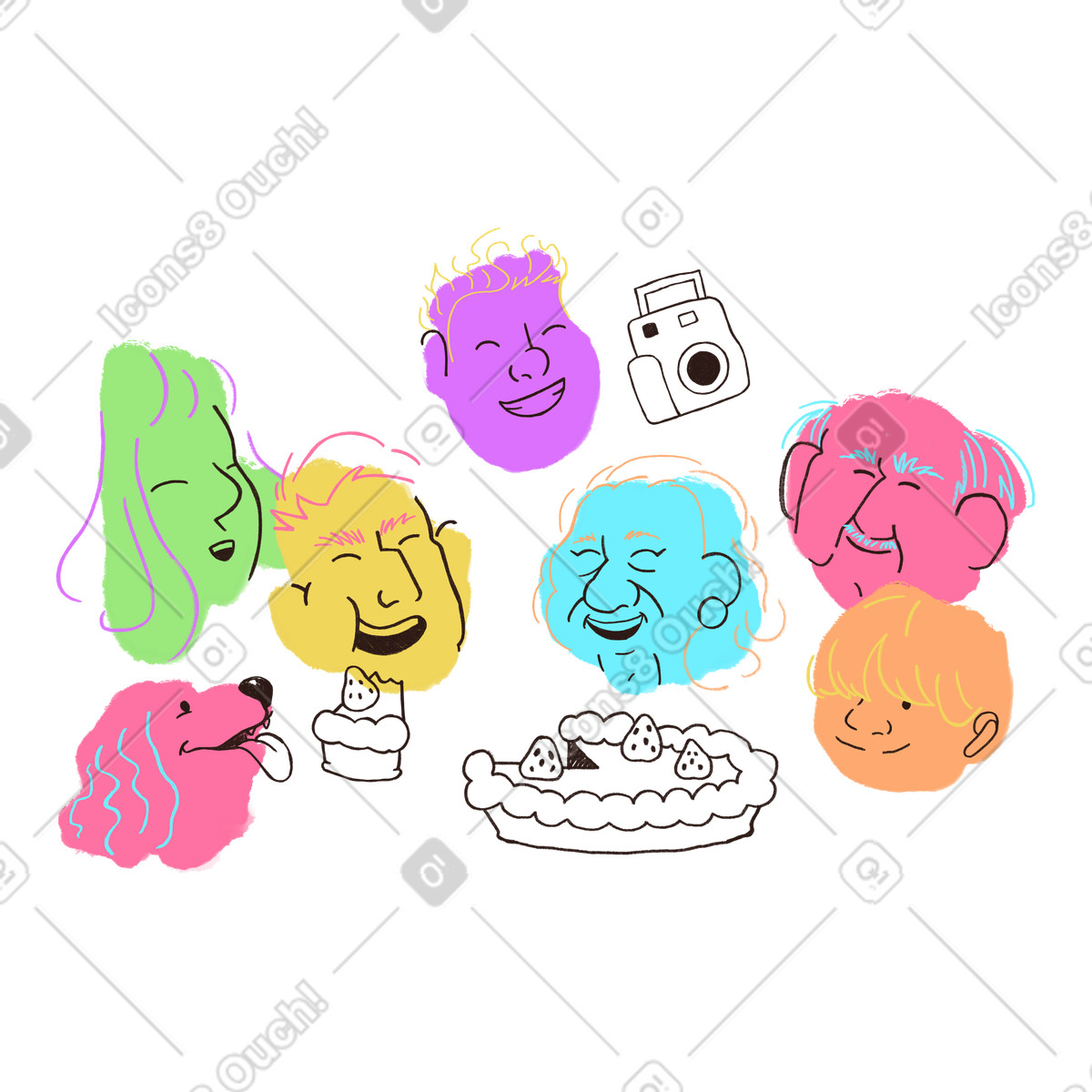 Happy family gathering evening illustration grandfather clipart in PNG SVG GIF