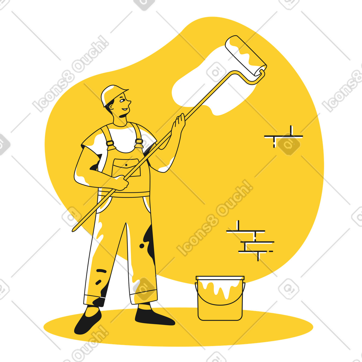 Man using a paint roller illustration clipart of painter graphics and images