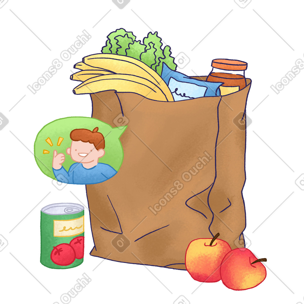 Delivered shopping bag with groceries illustration in Hue style download in PNG, SVG