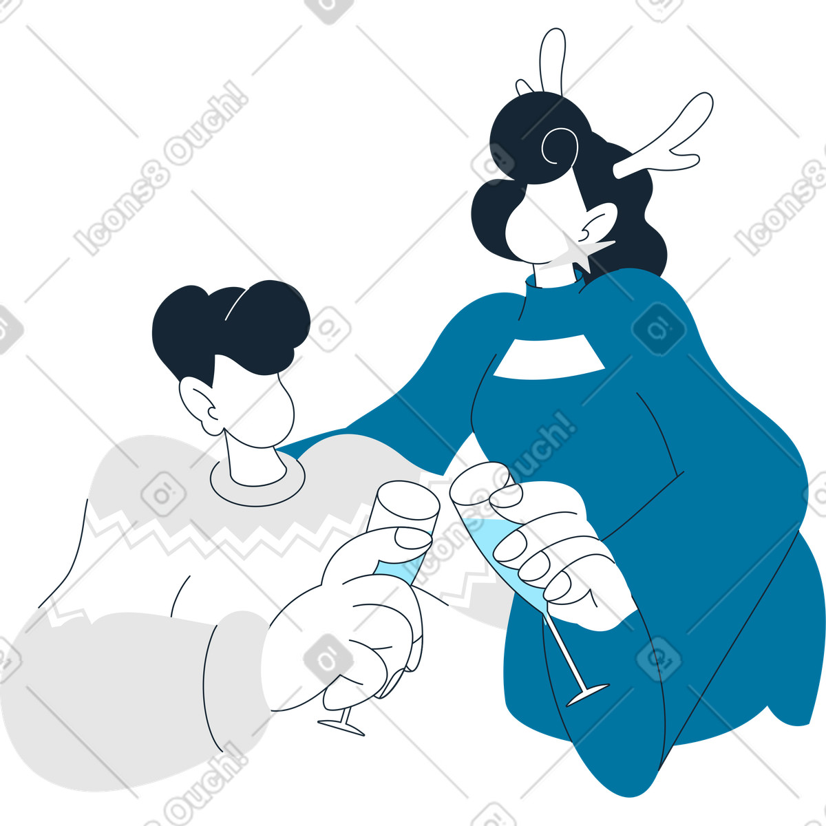 Due amici tintinnano i bicchieri illustrazione in stile Indigo scarica in PNG, SVG