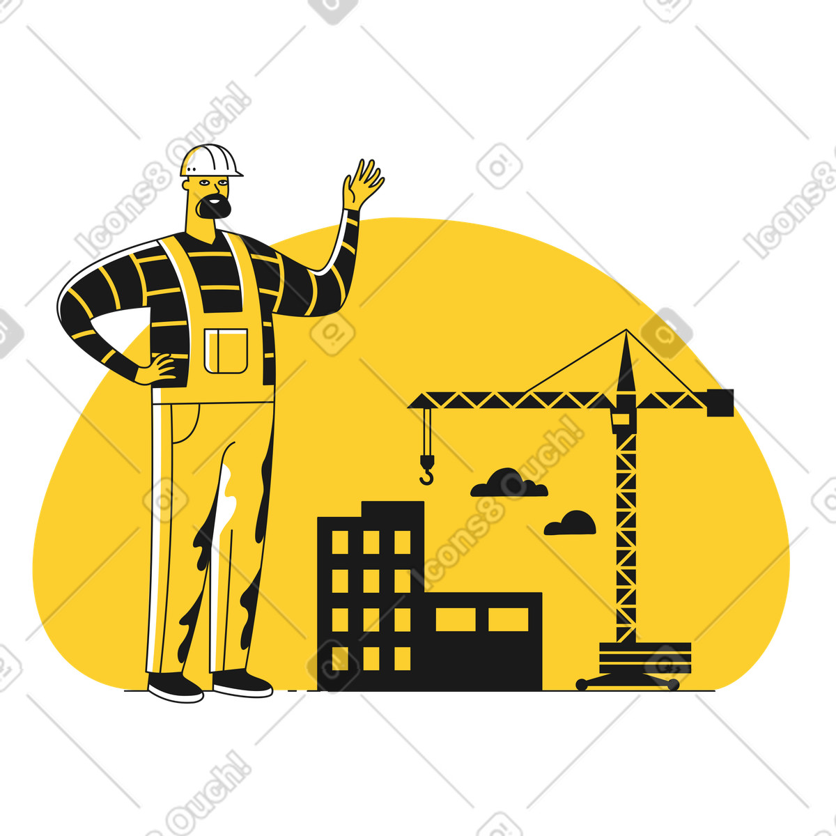 Illustration Ingénieur masculin supervisant le chantier de construction dans style Taxi à télécharger aux formats PNG, SVG
