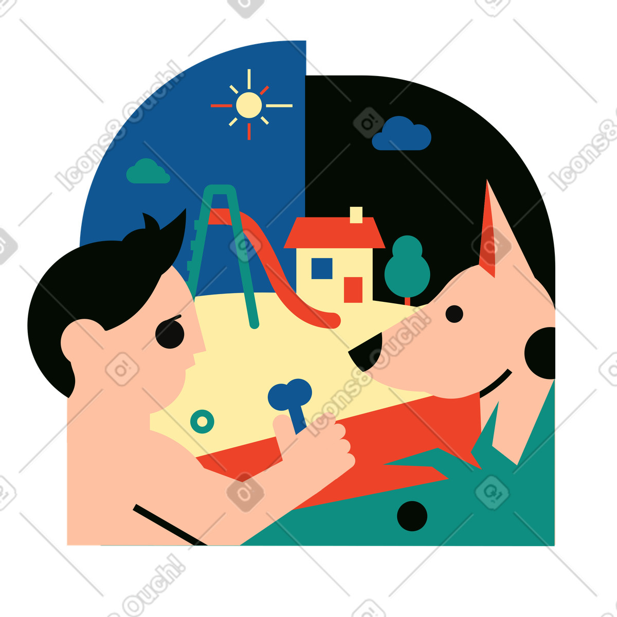 Boy playing with his pet dog illustration in Polar style download in PNG, SVG