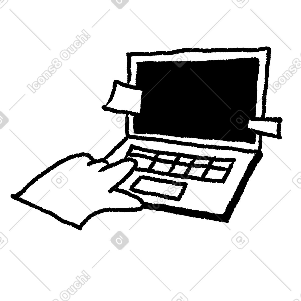 Laptop keyboard typed by hand with blank screen and sticky notes-Illustration im Black Chalk-Stil als Download in PNG, SVG