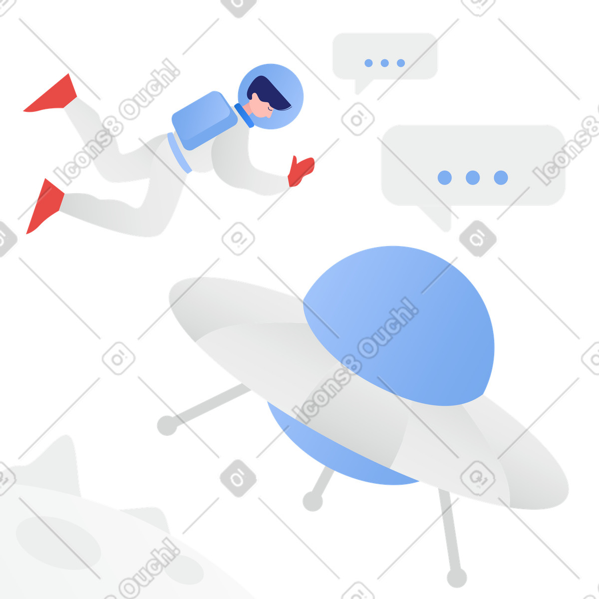 下载 Clip 风格的 宇航员与不明飞行物船通信 插画，支持 PNG、SVG 格式