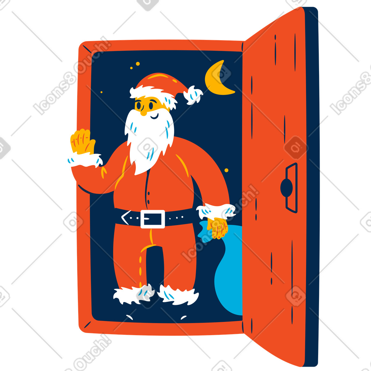 Santa at the door illustration in Flame style download in PNG, SVG
