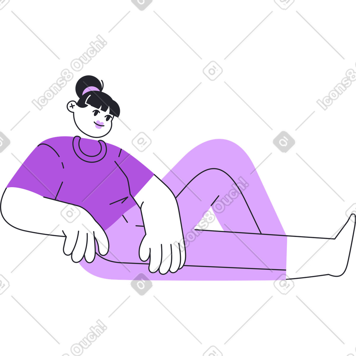 Woman reclining with one leg bent illustration in Grapy style download in PNG, SVG