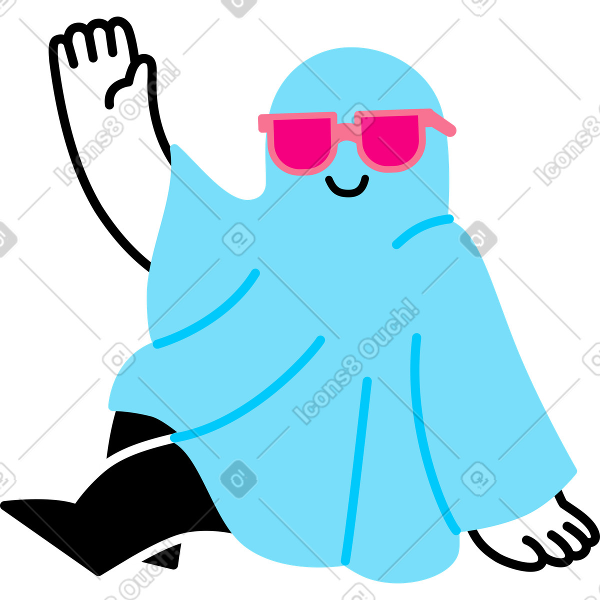Halloween-figur im blauen geisterkostüm-Illustration Giggle-Stil als Download in PNG, SVG