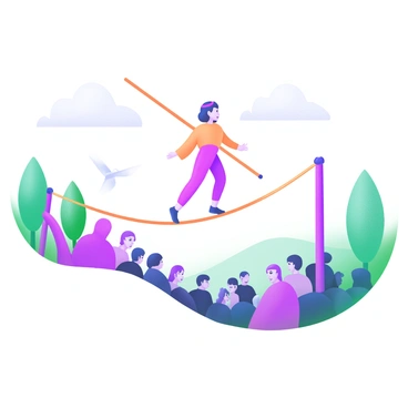 A tightrope walker using a long pole as leverage to stay balanced