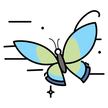A mechanical butterfly with intricate metallic body parts is hovering in mid-air. Its wings are large, translucent, and emit a soft glow in shades of blue and green. The background features abstract geometric shapes and lines, suggesting a futuristic environment. The butterfly is positioned against a gradient backdrop that shifts from dark to light, enhancing its luminescence.