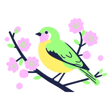 A goldfinch perched amidst delicate cherry blossoms