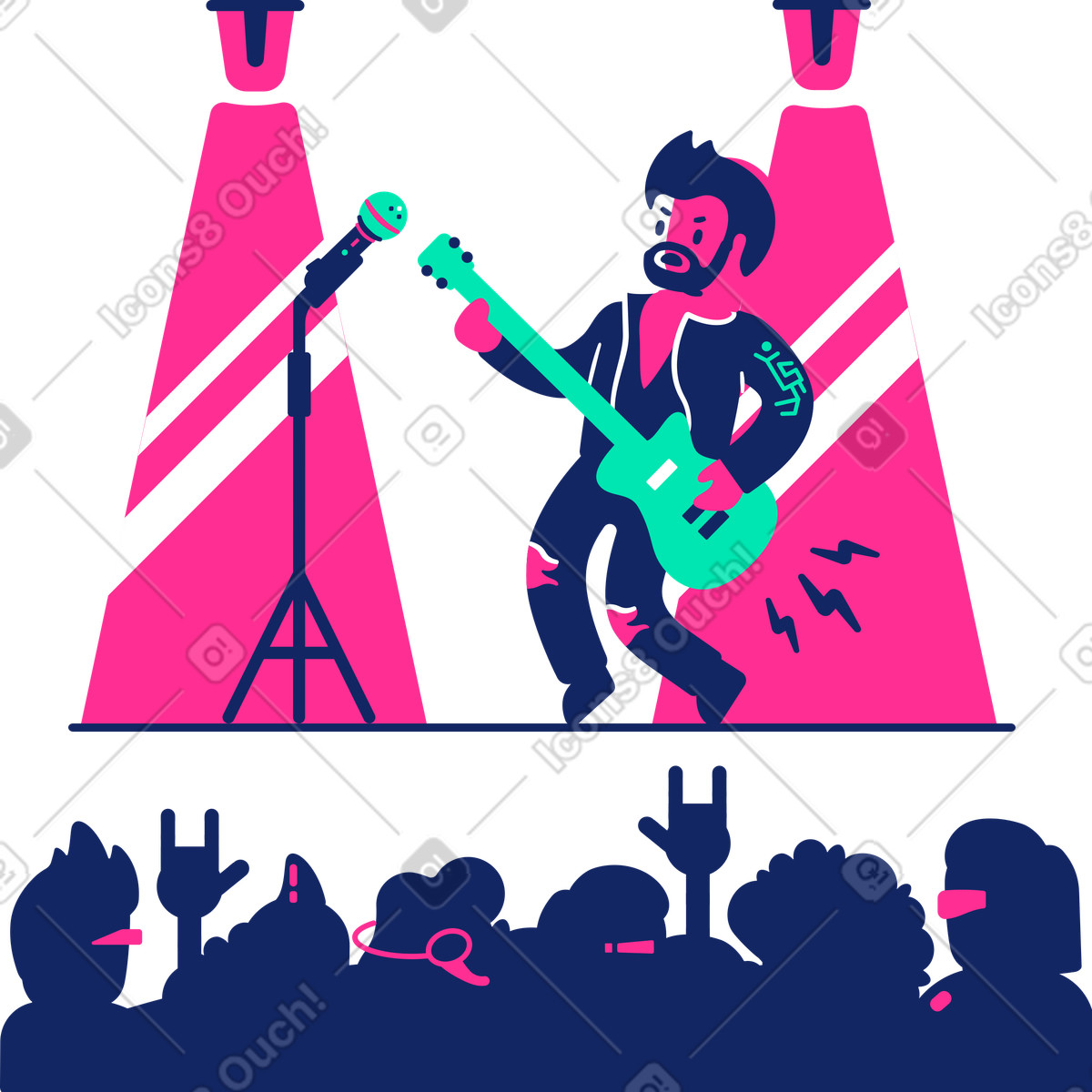 Ilustración Guitarrista tocando música rock en el escenario estilo Cyborg a descargar PNG y SVG