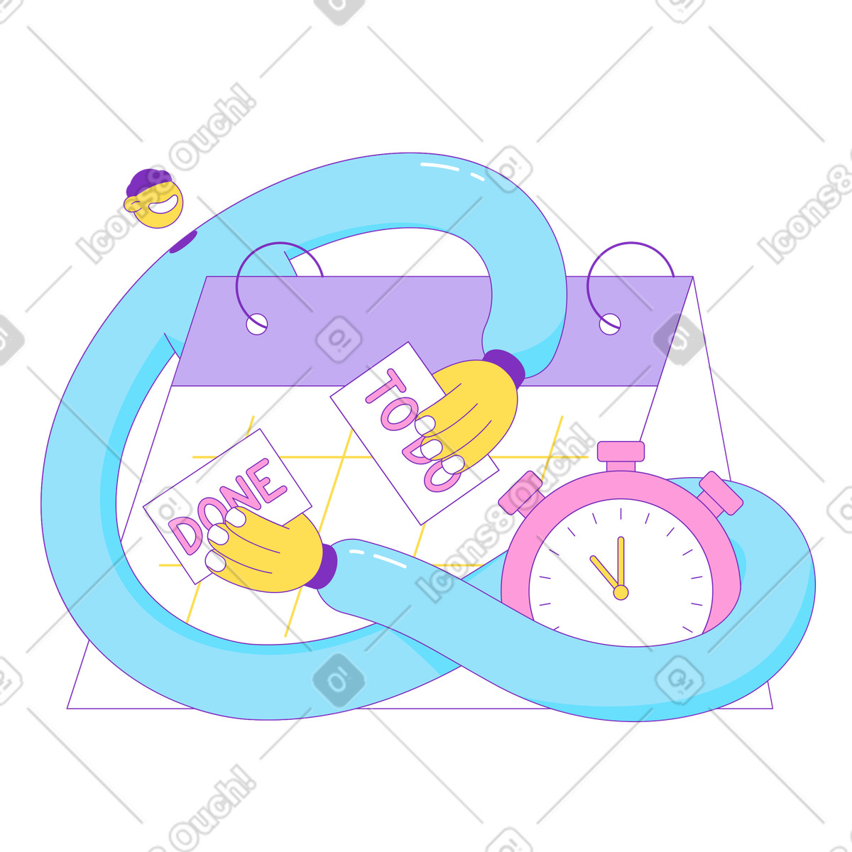 Illustration Guy essayant de faire le travail à temps dans style Elastic télécharger aux formats PNG, SVG