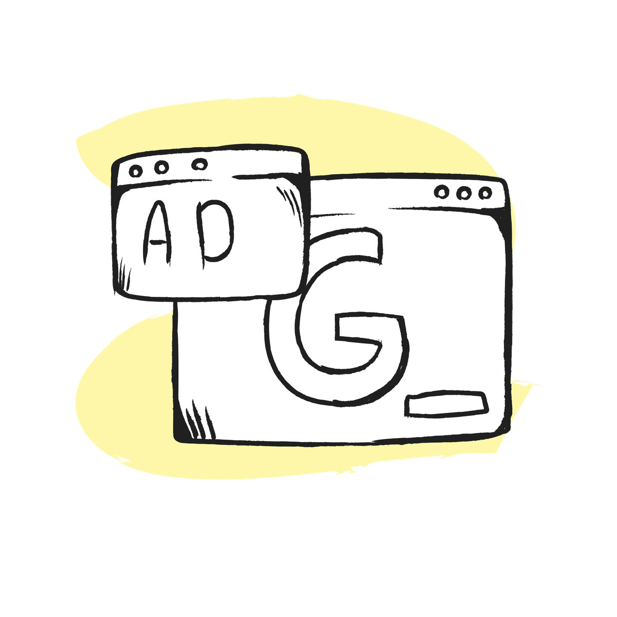 Browser windows with Google Ads, PPC and online advertising concept-Illustration im Pixeltrue icons-Stil als Download in PNG, SVG