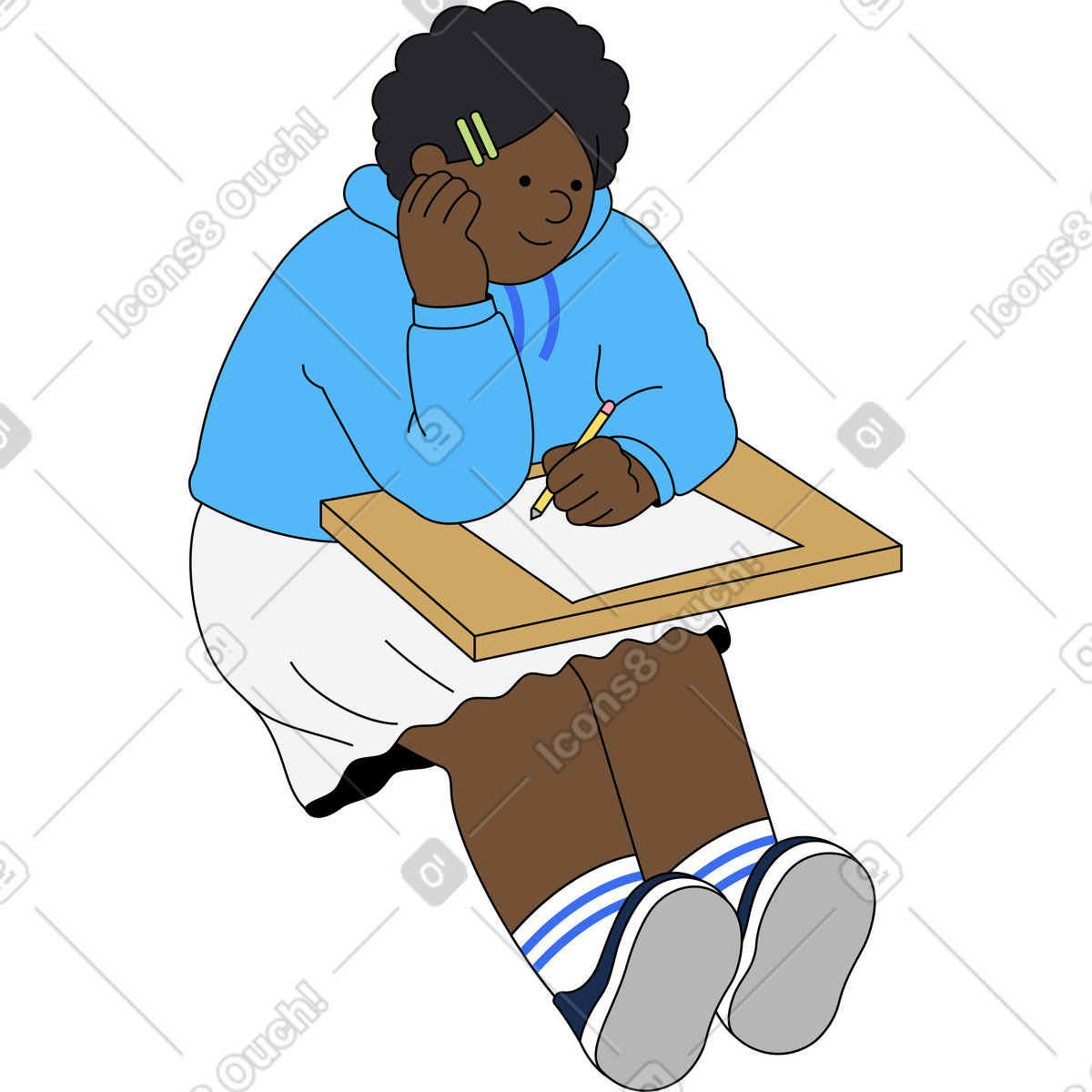 Kindy スタイルの 何かを書いている若い女性 のイラストをPNG、SVG形式でダウンロード