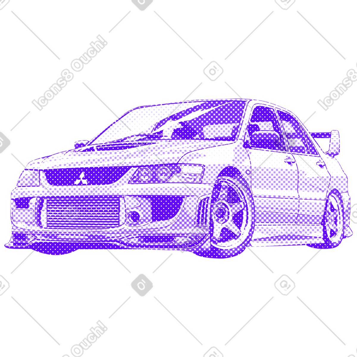 Mitsubishi lancer evo front view illustration in Halftone style download in PNG, SVG