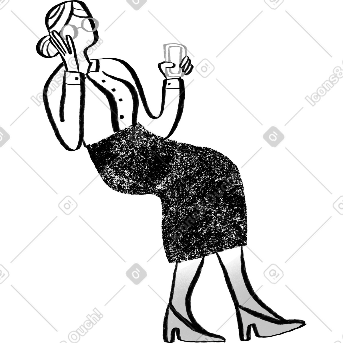Ilustração de Trabalhadora escritório mulher negra e branca em óculos sentado com um telefone no estilo Company para baixar PNG, SVG