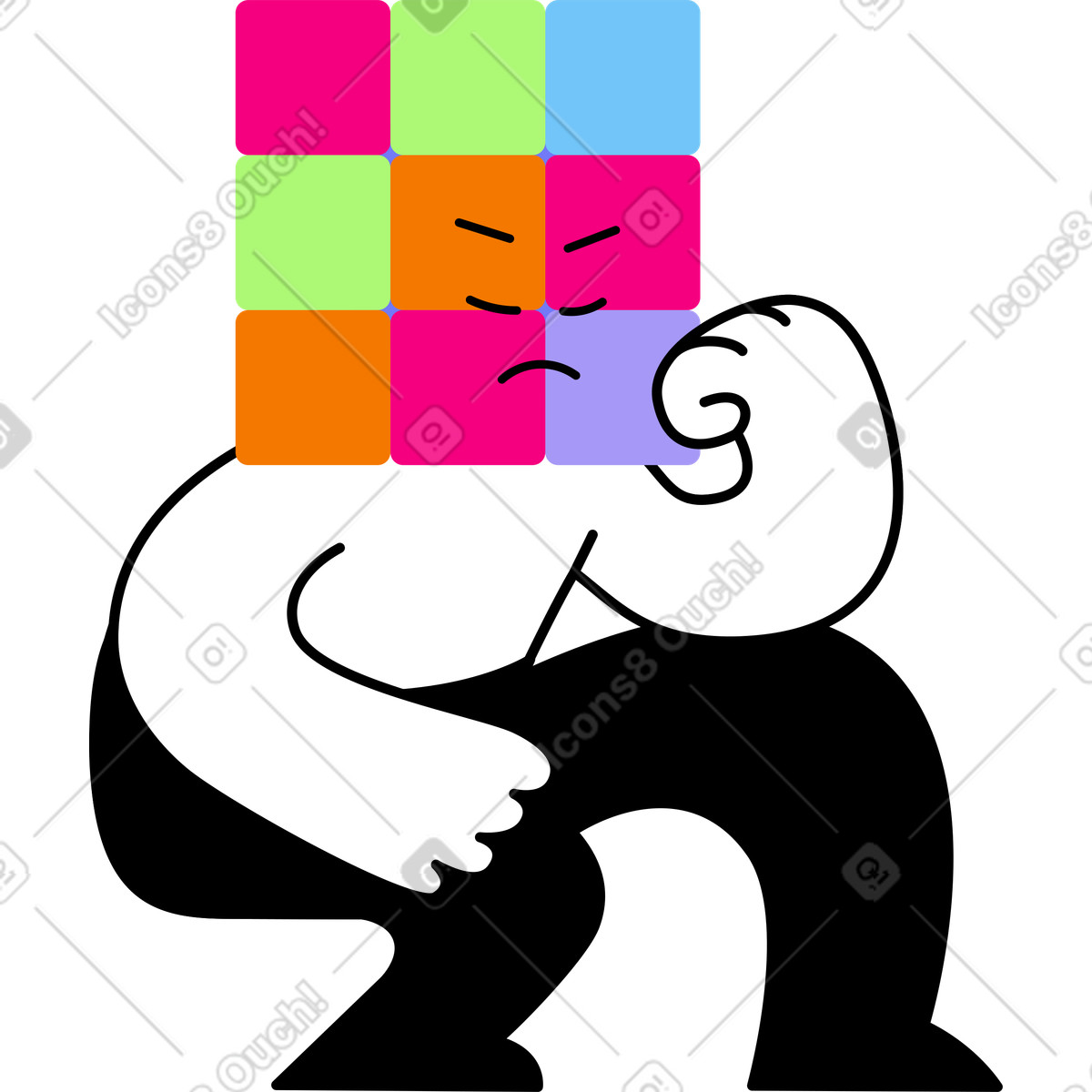 Personaggio seduto pensieroso illustrazione in stile Giggle scarica in PNG, SVG