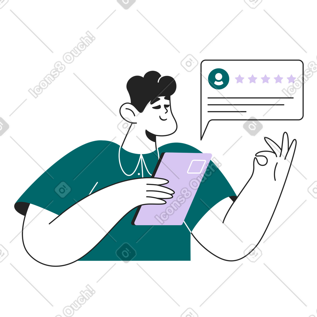 Ilustração de User leaving five-star review on tablet, Client satisfaction and experience em no estilo Sammy Line para baixar em PNG, SVG
