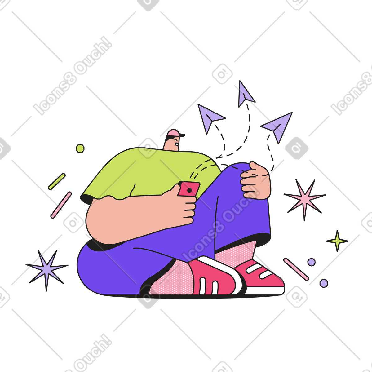 Ilustración Sending messages on smartphone, Chatting and social interaction en estilo Dazzle a descargar en PNG y SVG