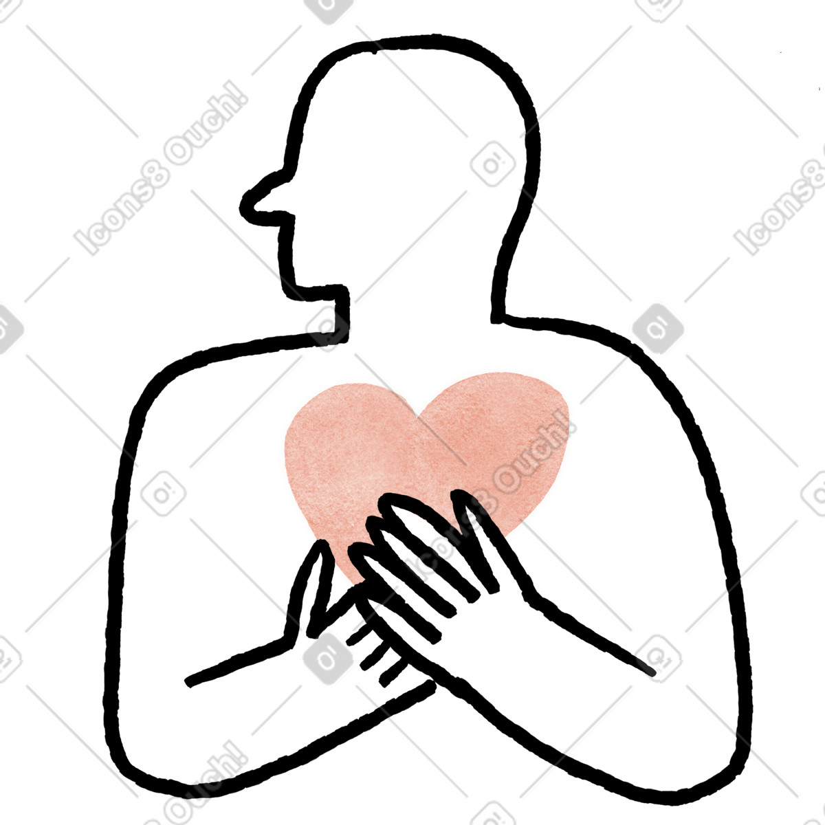 Gratitude figure holding pink heart close with overlapping hands illustrazione in stile Anthropic Claude Hand Drawn scarica in PNG, SVG