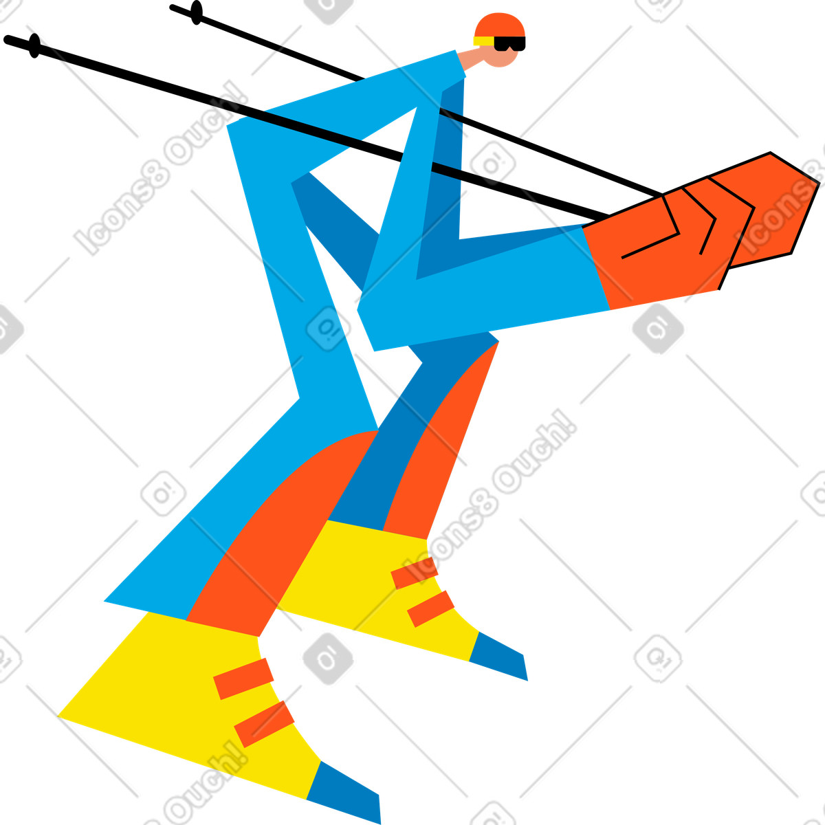 Ilustración Esquiador con palos en estilo Warp a descargar en PNG y SVG