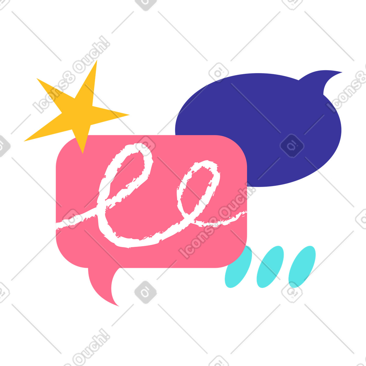 Colorful speech bubbles with decorative elements, messaging and online communication illustration in PNG, SVG