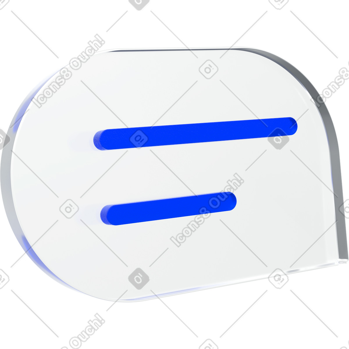 Blue glass speech bubble icon, transparent glass style, blue text lines illustration in 3D Enterprise style download in PNG, SVG