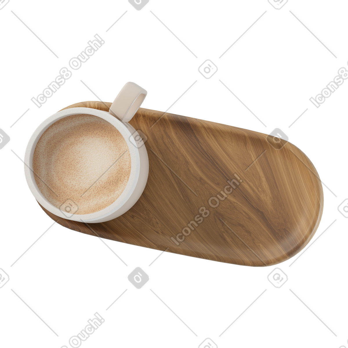 Coffee mug on wooden tray illustration in 3D Modern style download in PNG, SVG