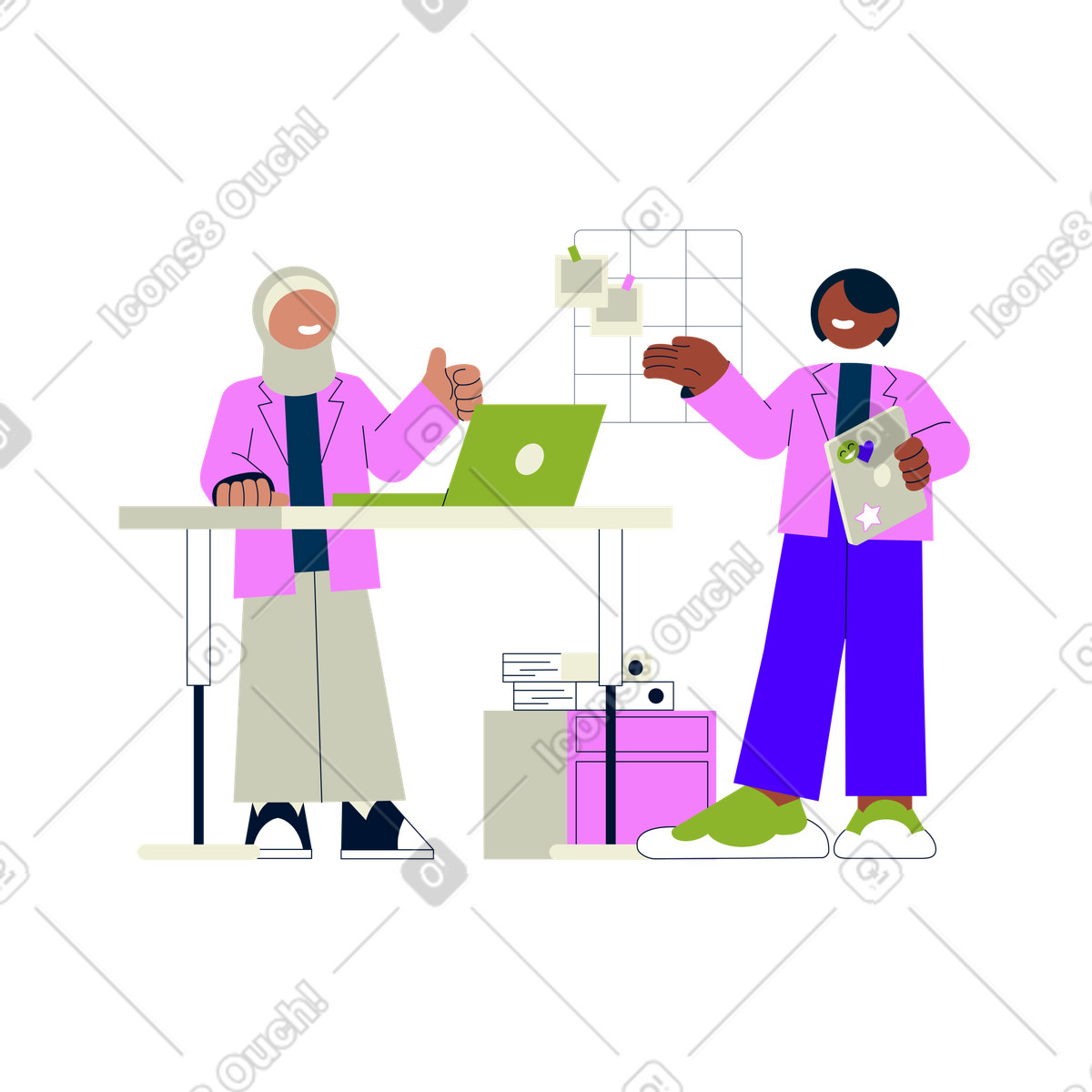 Colleghi in codice di abbigliamento rete e discutere lavoro ufficio illustrazione stile Cubes scarica PNG, SVG