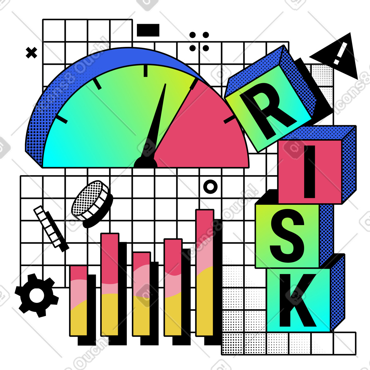Risk management KPI and metrics illustration in Memphis style download in PNG, SVG