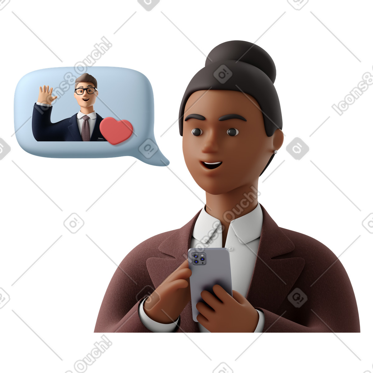 Ilustração de Mulher em uma reunião móvel com um colega no estilo 3D Business para baixar PNG, SVG