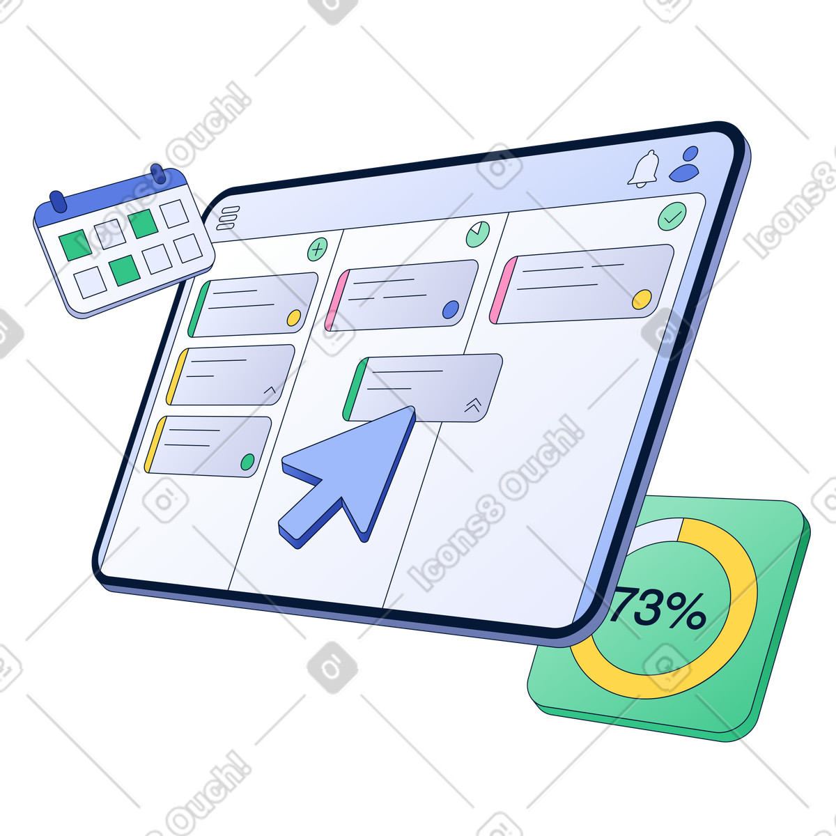 Task management workflow with progress tracker illustration in PNG, SVG