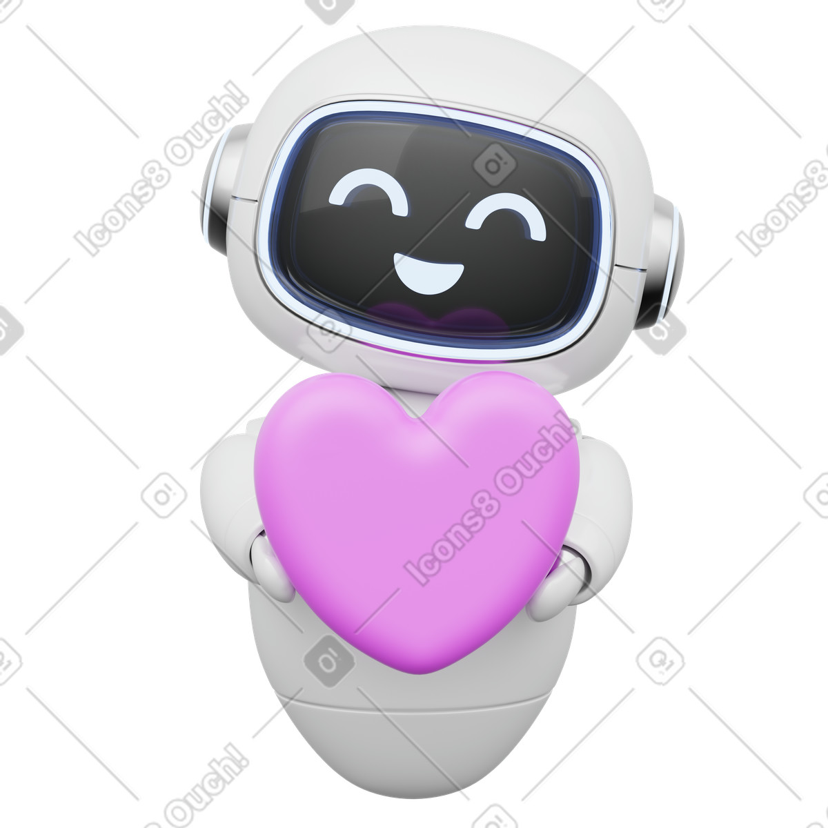 Customer care with friendly AI support robot holding heart illustration in 3D Playful style download in PNG, SVG