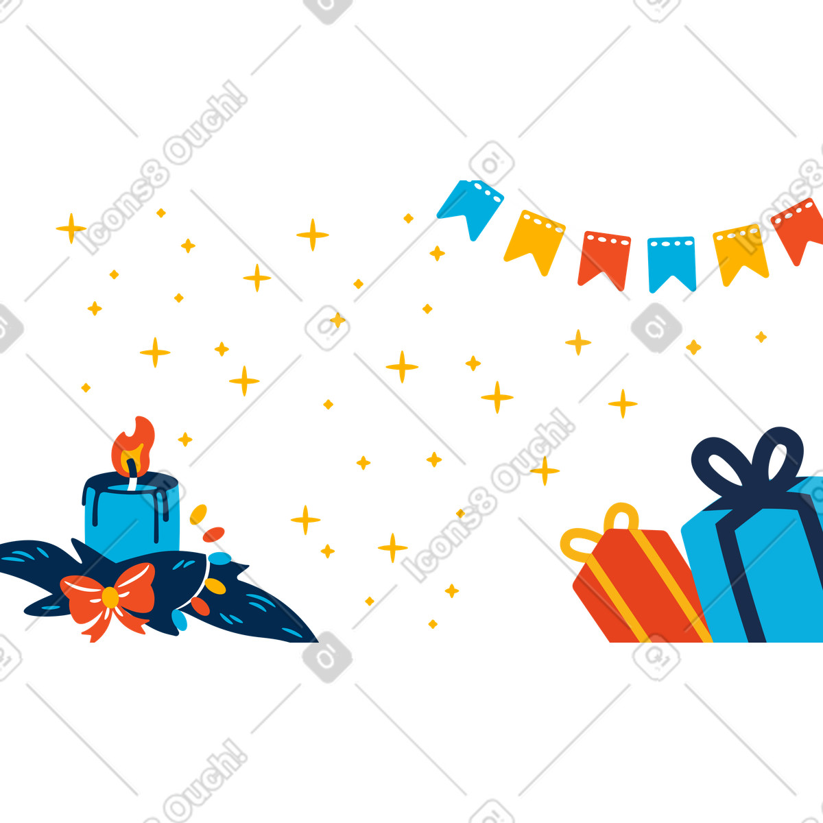 Christmas background with candle, gifts and garland illustration in Flame style download in PNG, SVG