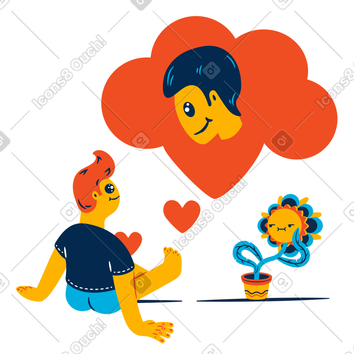 Thinking about you illustration in Flame style download in PNG, SVG