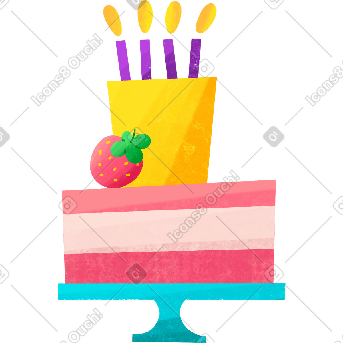 下载 Bonbon 风格的 Festive bright cake with candles and strawberries 插画，支持 PNG、SVG 格式