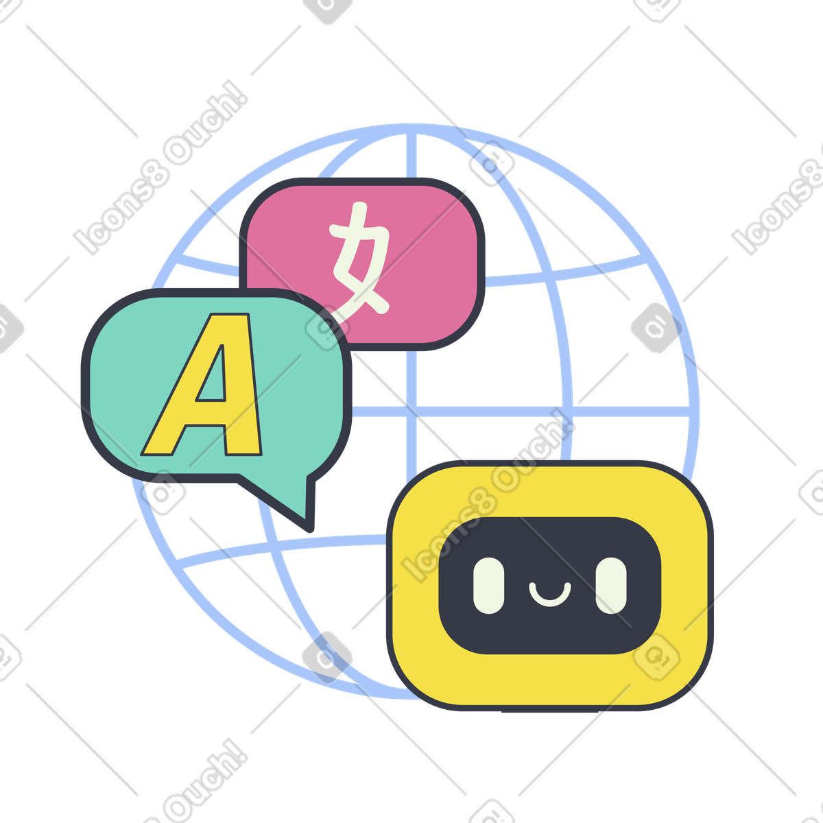 Иллюстрация Функция перевода языка бота ai в стиле Abstract — скачать в форматах PNG, SVG