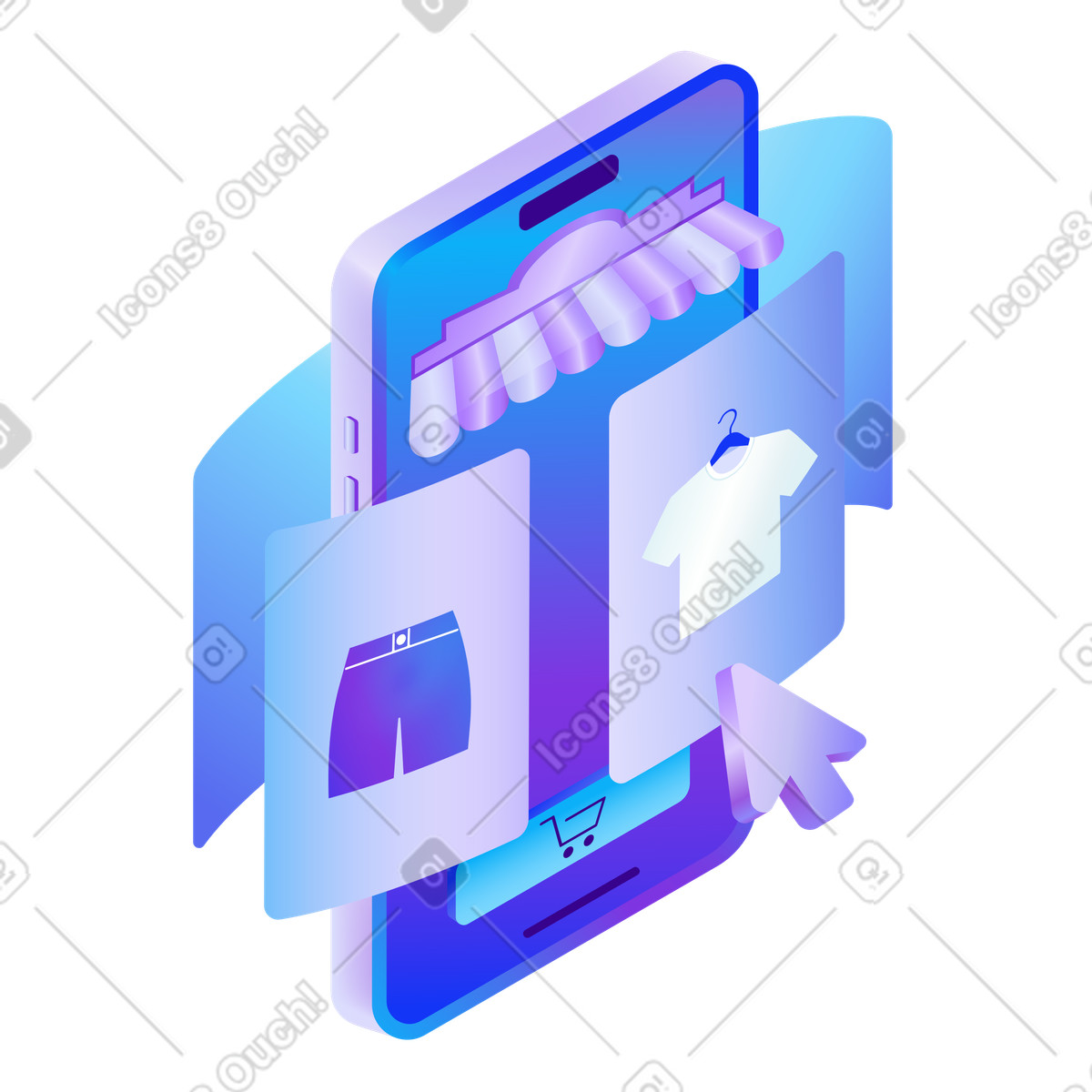 下载 Hi-tech 风格的 用手机在线购买衣服 插画，支持 PNG、SVG 格式